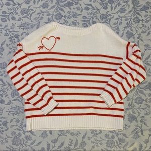 LOFT Red Striped Heart Sweater